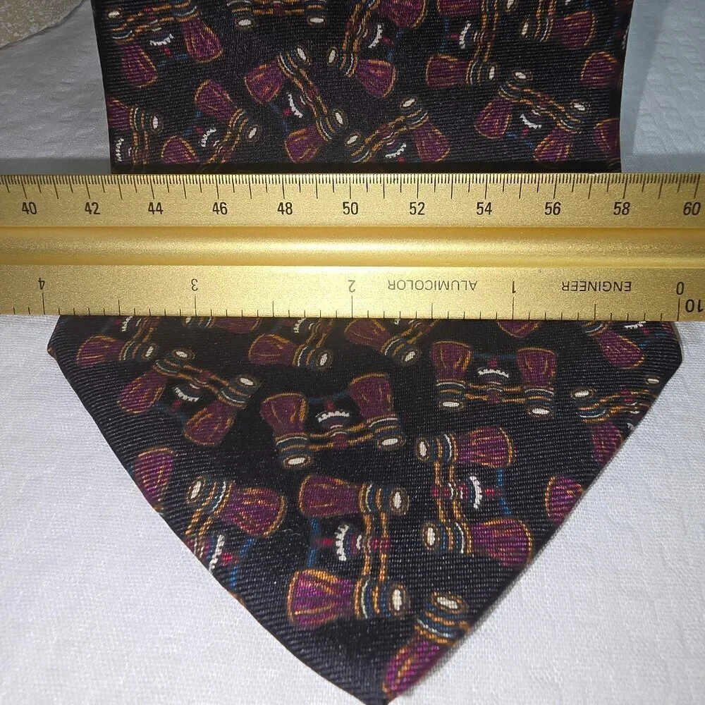 ROBERT STOCK 100% SILK TIE BLACK WITH BINOCULARS TRADITIONAL